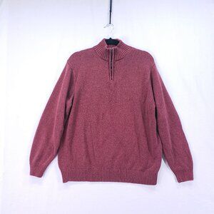 Geoffrey Beene Burgundy Mock Neck 1/4 Zip Knit Pullover Preppy Dad Sweater XL